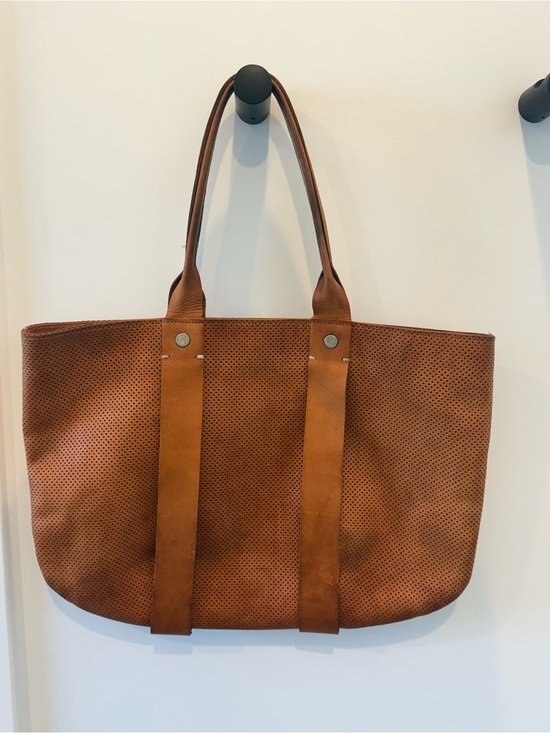 Clare V Handbags - Clare V. La Tropezienne Perforated Leather Tote | Cognac Brown | Made in USA